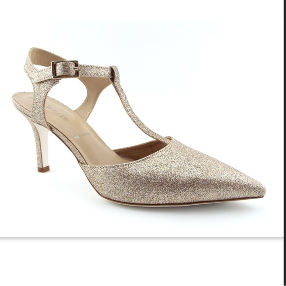 Unworn RON WHITE T-Strap Gold Glitter Pumps 37.5 - Picture 2 of 6